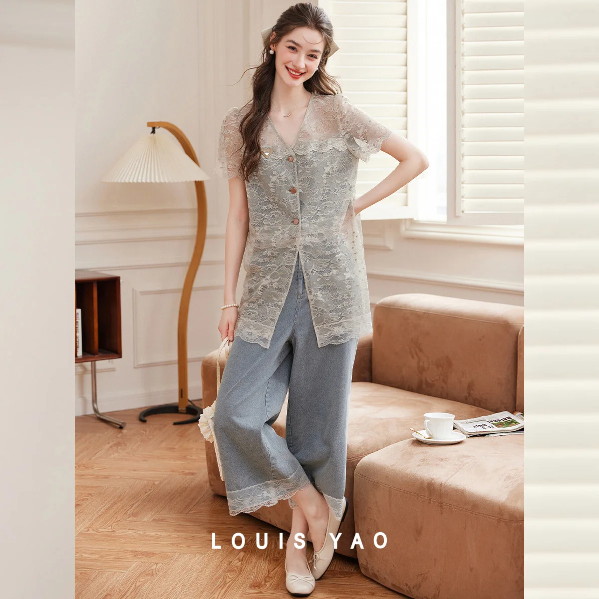 

Skeleton Hoodie Jeans Set 2025 Summer Short Sleeve Lace Denim Pants Two-piece Women's Pant Sets New Women's Clothing Street Wear