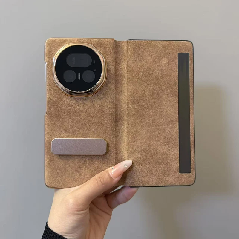 

Case for Honor Magic V5 Luxury Suede PU Leather Windows Flip Rotate Stand Shockproof Mobile Phone Case Cover