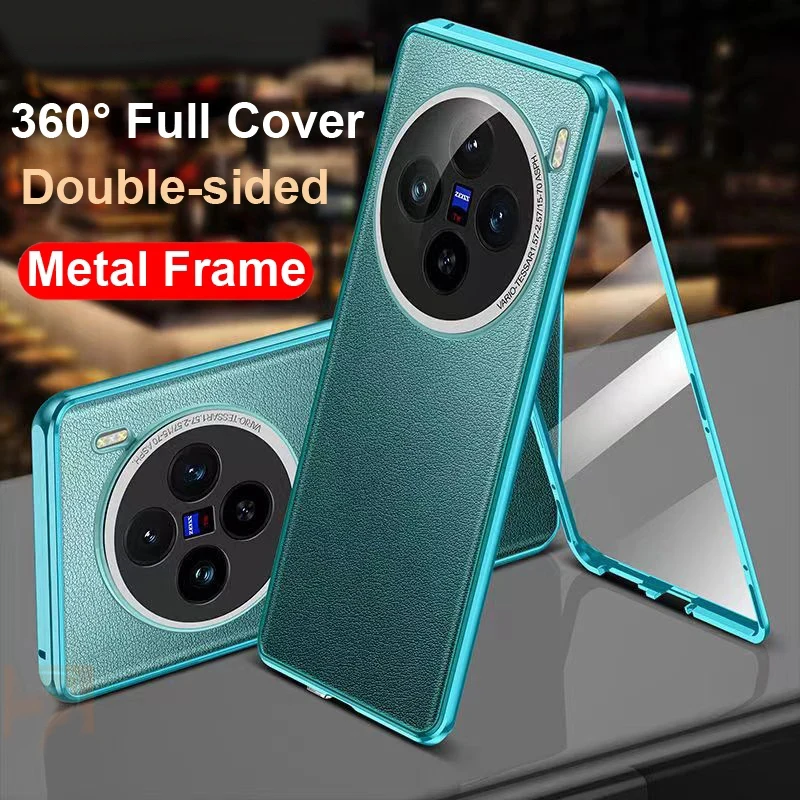 

360 Full Protection Phone Case for Vivo X90 X100 Ultra X200 Pro X300 Metal Magnetic Glass Leather Shockproof Cover Cases