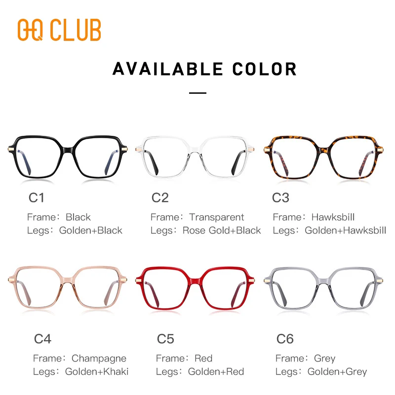 O-Q CLUB Simple Design Fashionable Large Frame Anti-Blue Light Glasses Women\'s Reading Glasses Customizable Prescription Eyewear
