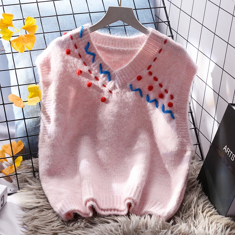 Bild 3: Koreanische Lose V-ausschnitt Pullover Weste Für Frauen Einfarbig Casual Ärmellose Pullover 2025, Herbst Alle-abgestimmt Gestrickte Pullover