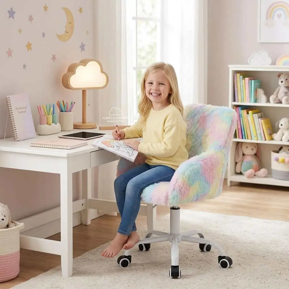 Swivel Kids Chair with Wheels, Adjustable Kid Desk Chair with Arms, Cute aux ur Kids Study Chairs or Boys and Girls, Rainbow Col