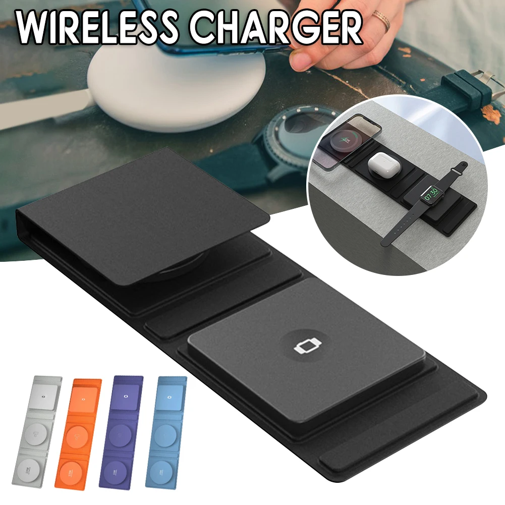 3 In 1 Folding Wireless Charger With Multi Color Portable Durable Fast Phones Charger For Earphone Phone Watch