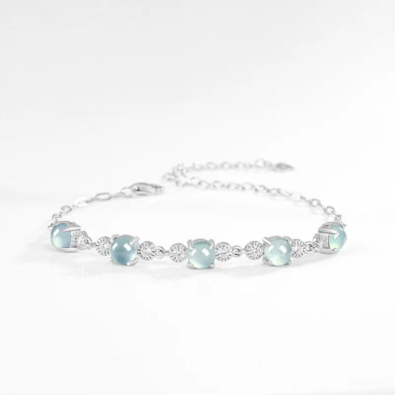 

Azure Blue Jade Cabochon Bracelet - Minimalist S925 Silver Jewelry Gift