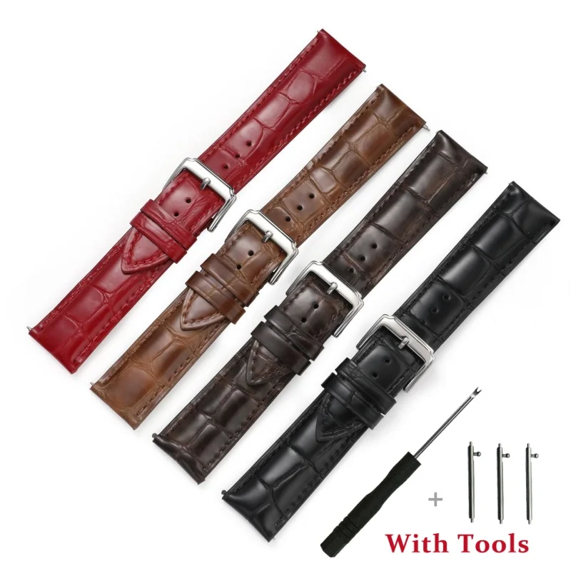 

20mm 22mm High Quality Soft Bamboo Cowhide Leather Watch Strap Release Release Waterproof Sport Watch Band Accessory with Tool