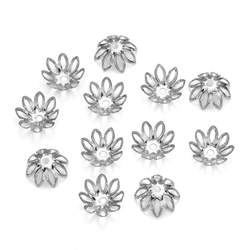 100-200 Stück Metall-Hohlblumen-Abstandshalter-Perlenkappen, Perlenverbinder, vergoldet, filigran, für Charms, Halsketten, Schmuckherstellung – Detail 5