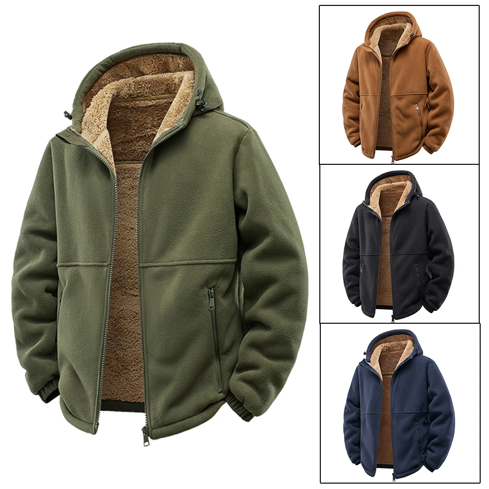 

Thickened Warm Lamb Fur Hooded Coat Autumn And Winter Thick Windproof Jacket Men's Fashion Casual Loose Top New Cargo Jackets