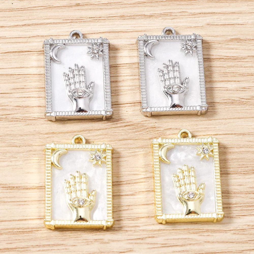 Tusember 5 Stück vergoldete Tarot-Stern-Mond-Böses-Auge-Hamsa-Hand-Anhänger Talisman-Charms für DIY-Schmuckherstellung, Halsketten, Ohrringe – Detail 26