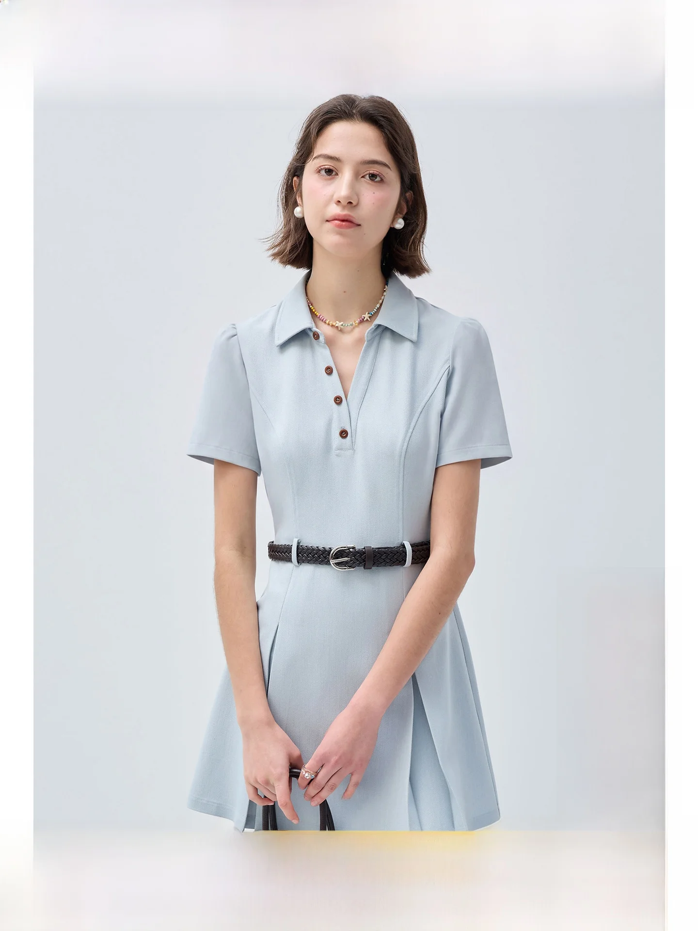 

Rui plus Size Women's Turn-Down Collar Dress Slimming Short Skirt Commute Friendly A-Line Summer Dress for Plump Ladies