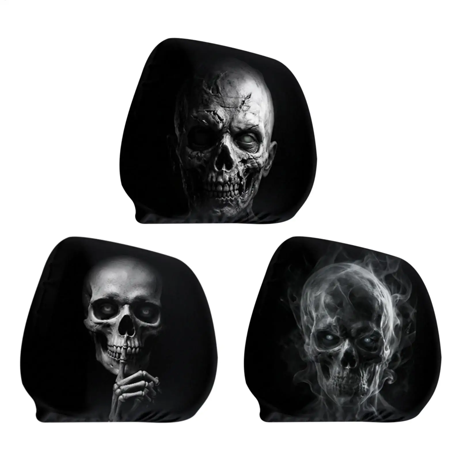 Car Headrest Covers 2 Pieces Funny Skull Print Pillow Decorations Elastic Strap Washable Universal Car Seat Accessories SUV RV