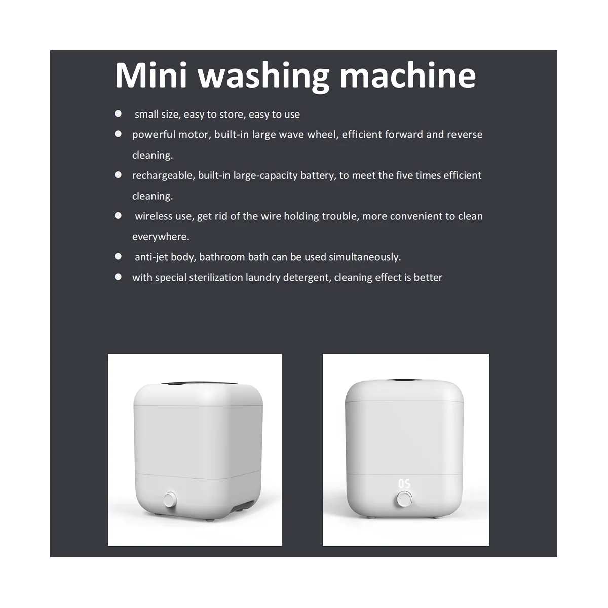 Rechargeable 5L Mini Washing Machine 5/10/20 Minutes Washing Time Portable Washer for Socks Underwear Bras