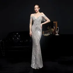 Sequin Fishtail Gown Performance Celebrity Event Banquet Etiquette Gold Luxury Evening Gown Prom Dresses for Women Ladies 2024