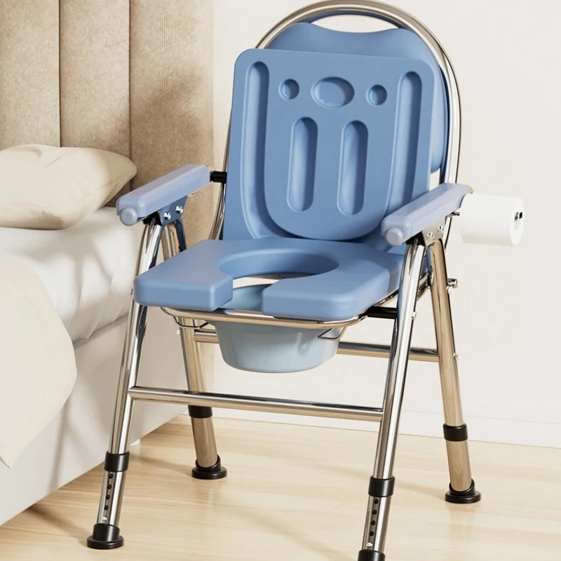 ‌Folding Commode Toilet Chair - Portable Bedside Commode for Elderly Pregnant Women, Adjustable Mobile Shower Stool Overbed