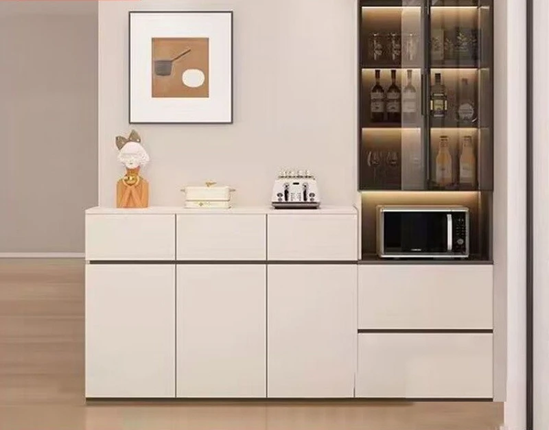 Cream style dining side cabinet High and low combination cabinet Wall integrated cabinet Living room tea locker