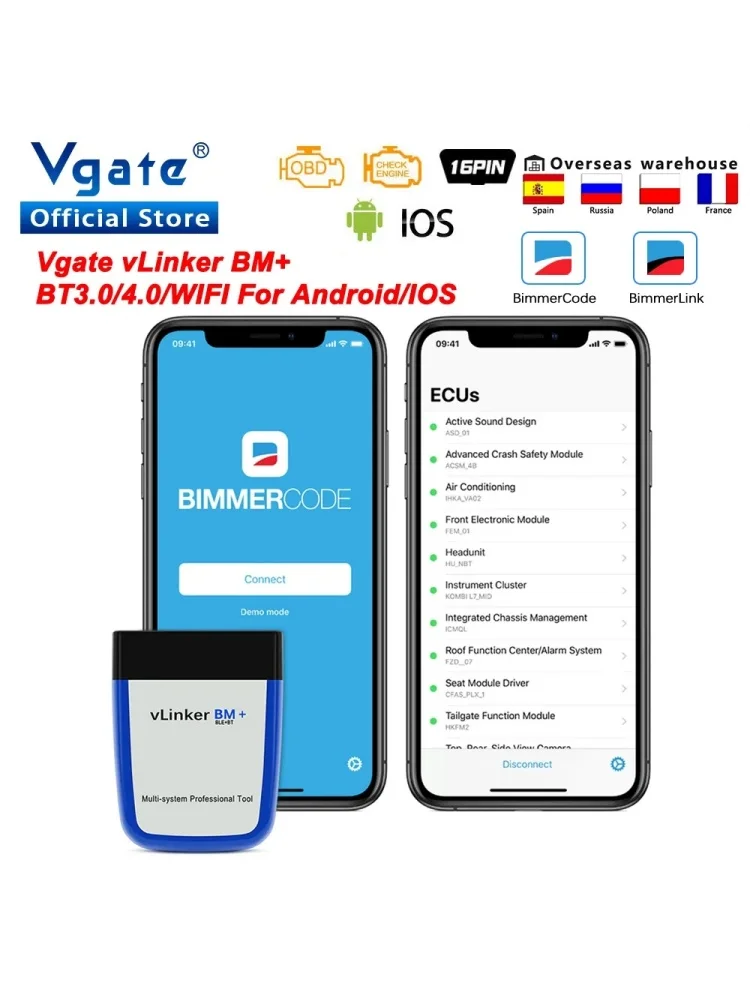 Vgate vLinker BM ELM327 Scanner Bluetooth 4.0 OBD2 OBD 2 Car Diagnostic Auto Scan Tool For Bimmercode ELM 327 V1.5