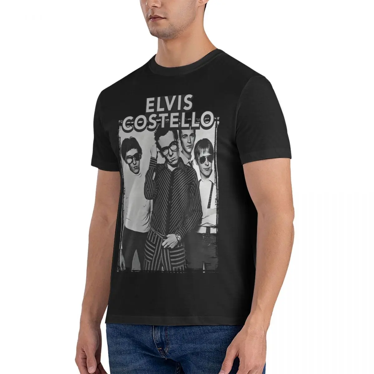 Pop Music T Shirt Men Cotton Novelty T-Shirt Crewneck E-Elvis Costello Tees Short Sleeve Tops Adult