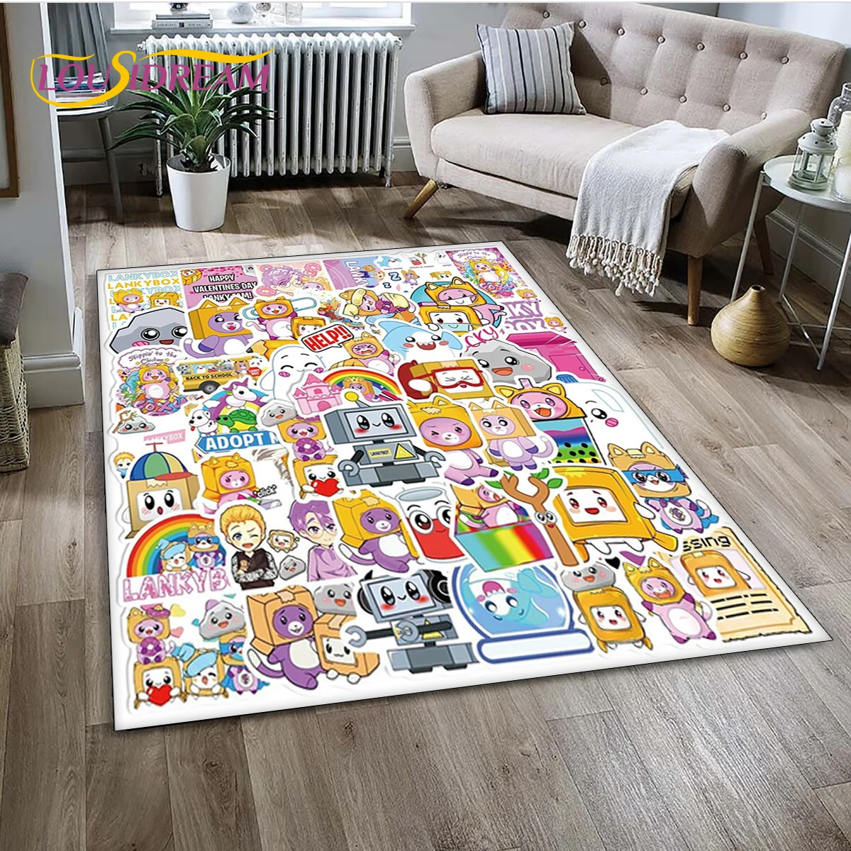 Lankybox Cute Happy Boxy Foxy Rocky Carpet Rug for Bedroom Living Room Home Sofa Decoration,Children Game Large Decor Floor Mat