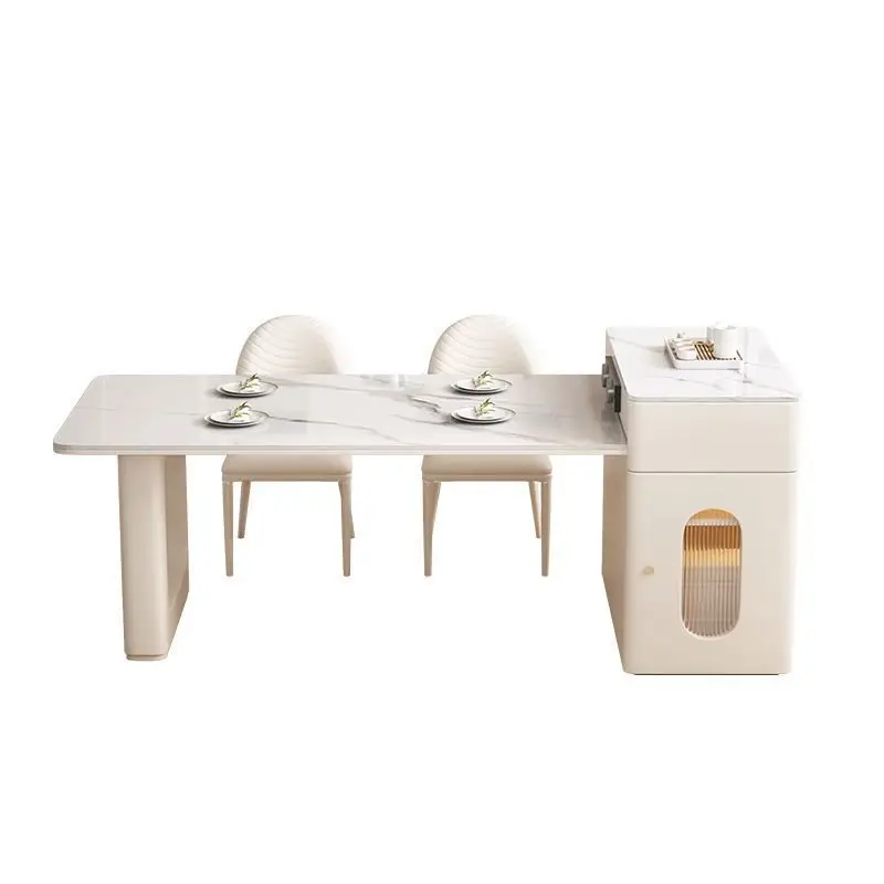 طاولة طعام على شكل جزيرة الرياح الكريمية، متكاملة وحديثة وبسيطة، منزلية صغيرة قابلة للسحب، خفيفة فاخرة، حكاية الشاي، لوحة صخرية لتناول الطعام #1