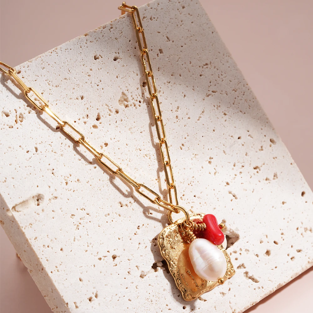 

Pendant Necklace with Pearl Red Coral Rope Chain Women's Accessories Fashion 2024 TrendsDropshipping Products Jewelry