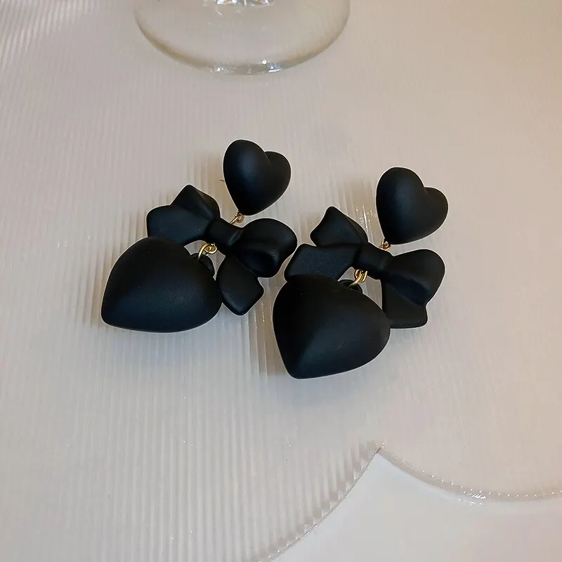 Picture 4: Retro Black Heart Earrings For Women Bowknot Love Drop Earrings Vintage Female Party Ear Jewelry Valentine Day Gifts Wholesale