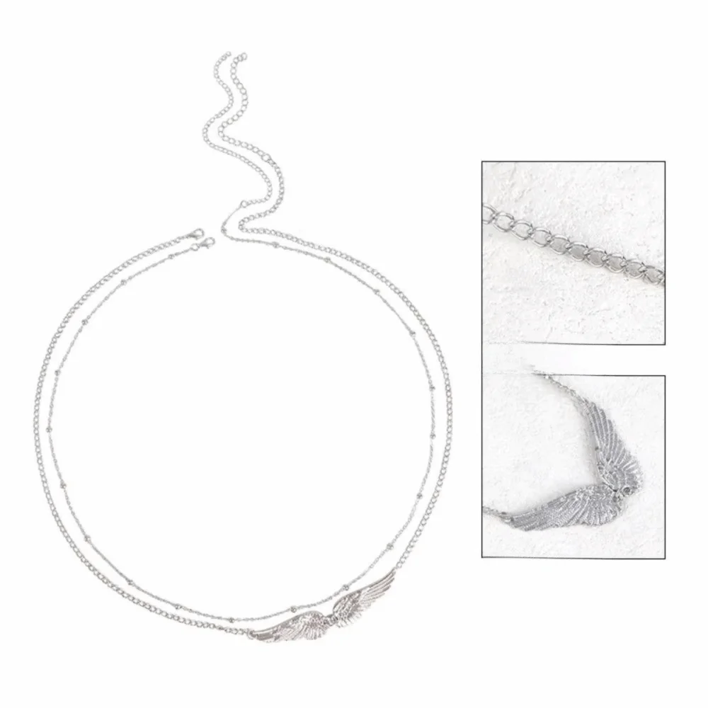 Trendy Elegant Double Layer Wings Body Chain Beads Charm Wings Waist Chain Metal Silver Bikini Belly Belt Summer view 4