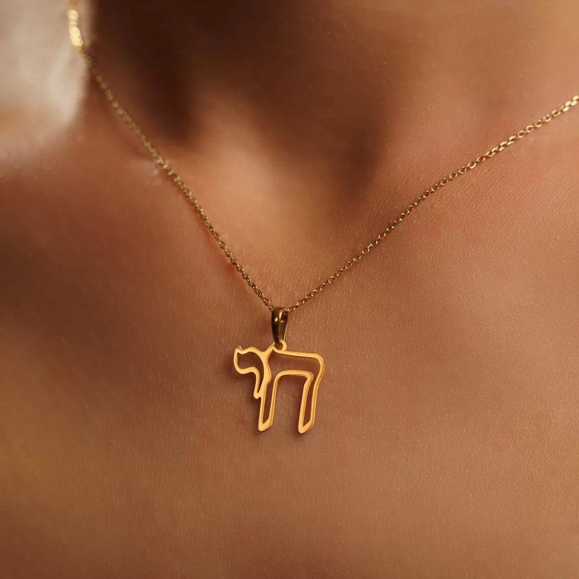 Hebräischer Buchstabe Chai Anhänger Halskette Edelstahl Amulett Jüdische Judentum Halsketten Zeichen des Lebens Schmuck Geburtstagsgeschenk – Detail 3