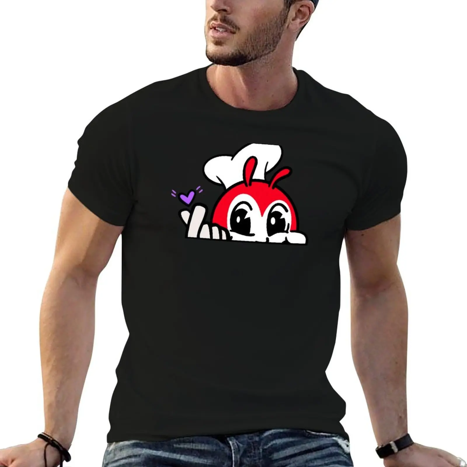 JOLLIBEE PEEKING FINGER HEART FILIPINO STICKER BLACK T-Shirt quick drying anime stuff sweat shirts, men