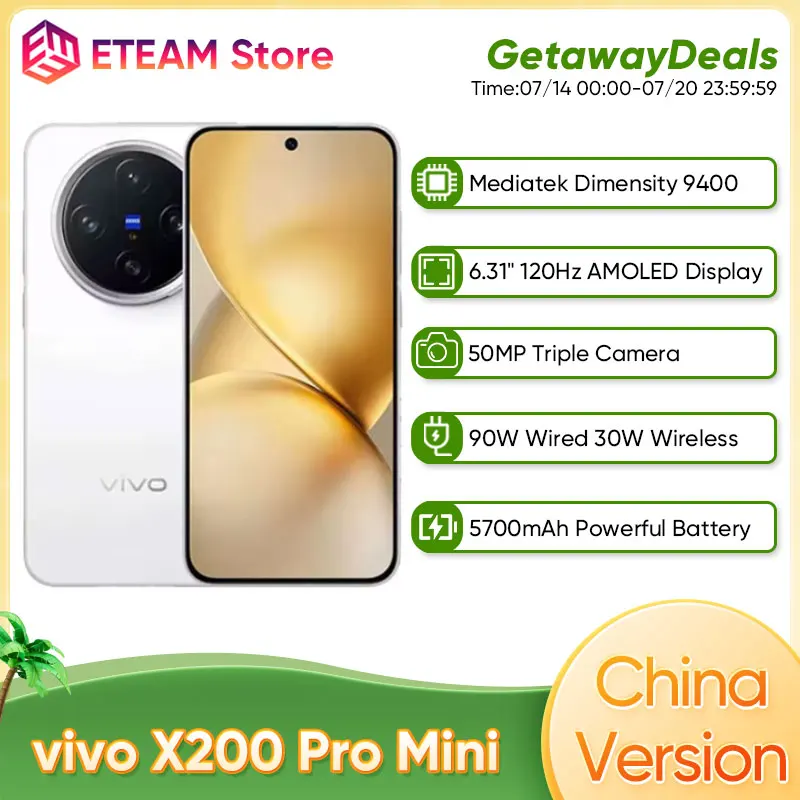 

New Vivo X200 Pro Mini 5G SmartPhone 6.31" AMOLED 120Hz Display Dimensity 9400 Android 15.0 OTA 50MP Camera 5700mAh 90W Charge