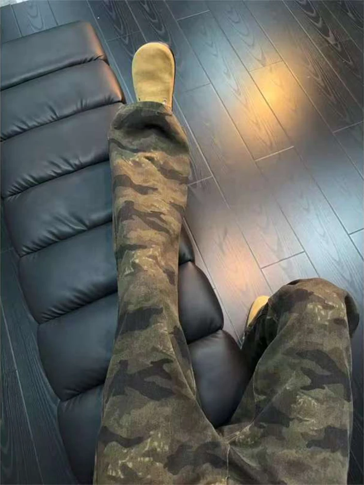 

American Retro Camouflage Flared Jeans Men's Autumn Winter Trendy High Street Straight Leg Casual Pants Slimming Effect