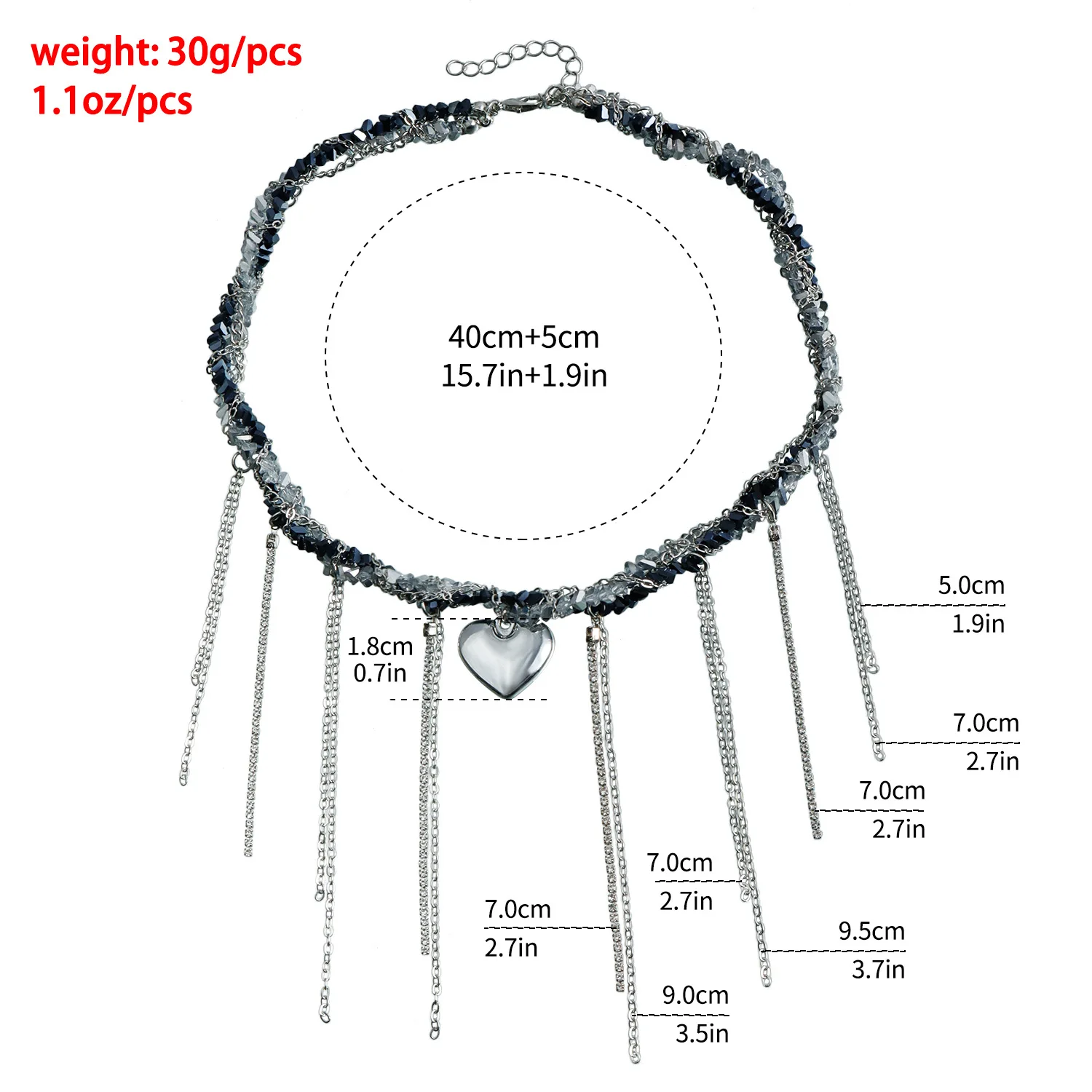 Fashion Vintage Tassels Zircon Heart Pendant Necklace For Women Female Boho Geometric Baroque Transparent Crystal Chain Jewelry