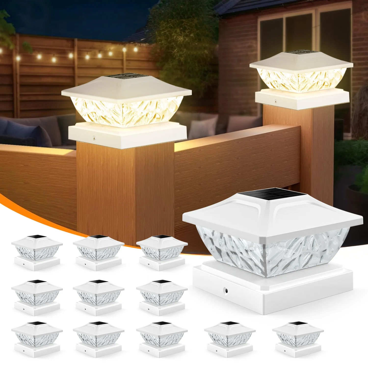 

4/6/8/12 Pack 2 Mode Bright Solar Post Lights, Solar Powered Deck Lights for 4x4 4.5x4.5 5x5 Posts in Garden Decor, White