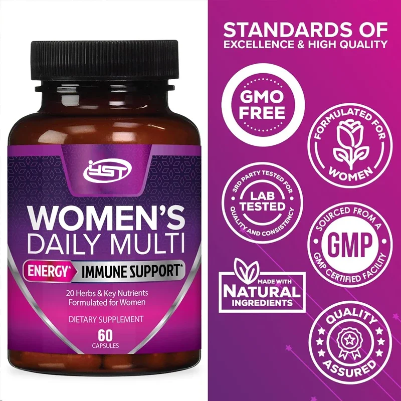 Female multivitamin, supports energy and immune health, daily multi vitamin, gluten free, non GMO, 60 vegetarian capsules