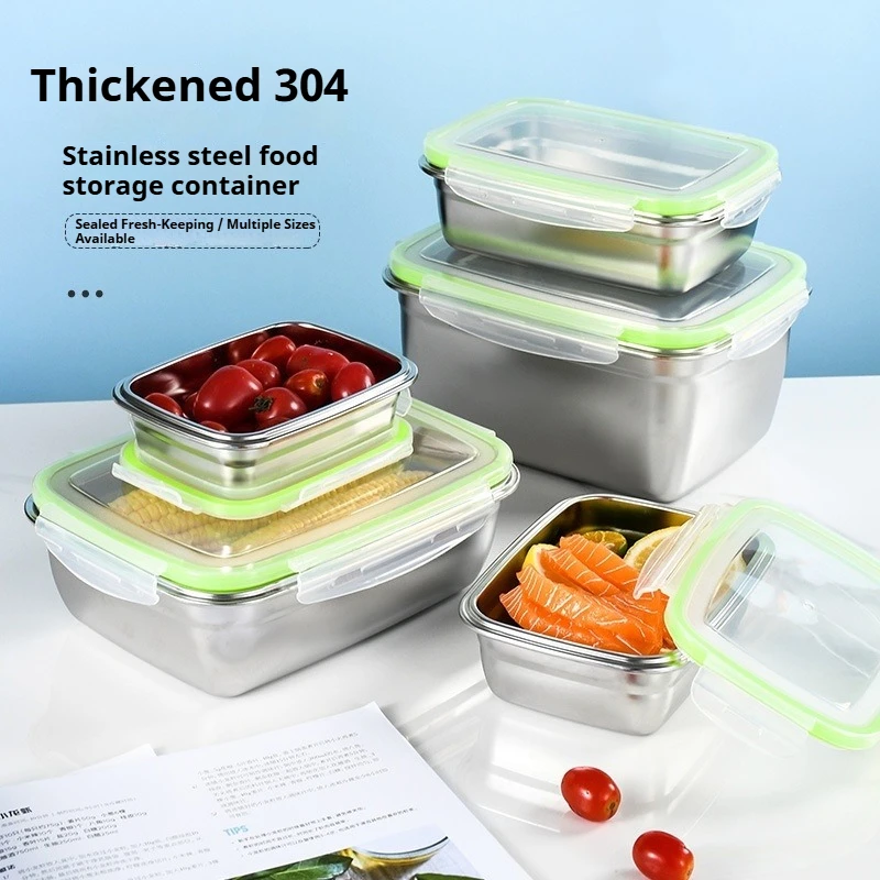 304 Stainless Steel Lunch Box Set with Silicone Transparent Lids Stackable Food Storage Containers for Kitchen School Office