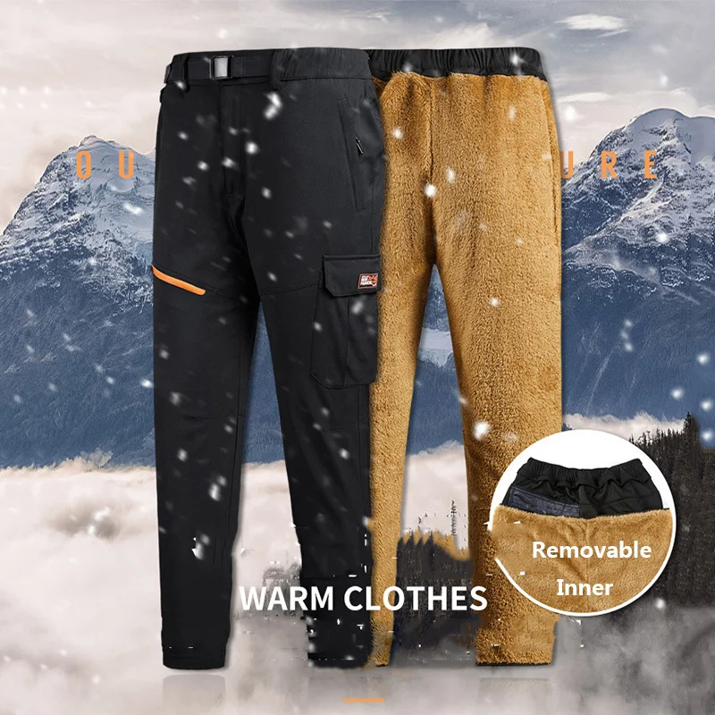 Plus Size 8XL Outdoor Winter Thermal Men Women Pants Velvet Thicken Waterproof Climbing Hiking Skiing Sports Trousers