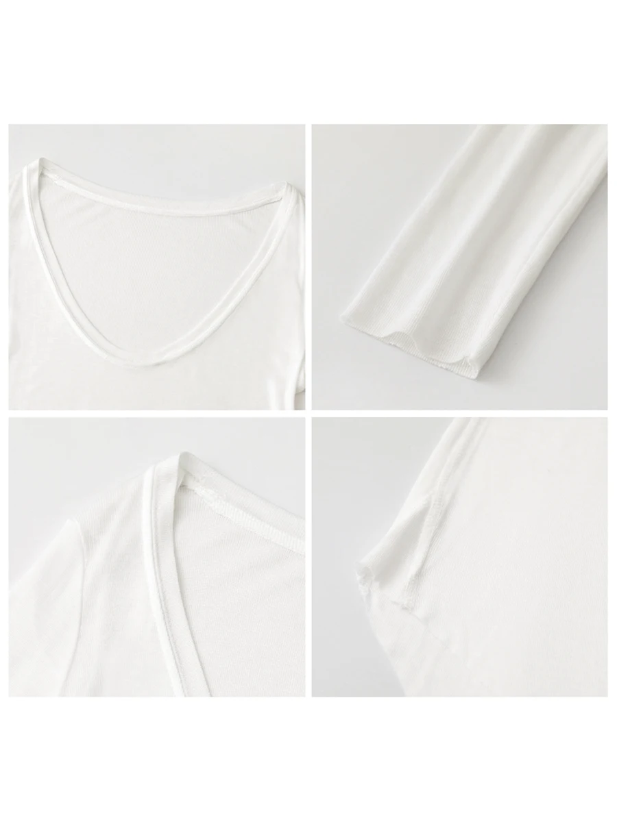 CHIC VEN Women T-Shirts Solid White U Neck Lightweight Long Sleeved T-shirt Sunscreen Female Top Loose Casual Summer 2024