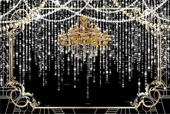 Great Gatsby Theme Birthday Party Photography Background Black Golden Line Tassel Bokeh Customize Birthday Party Decor Backdrops