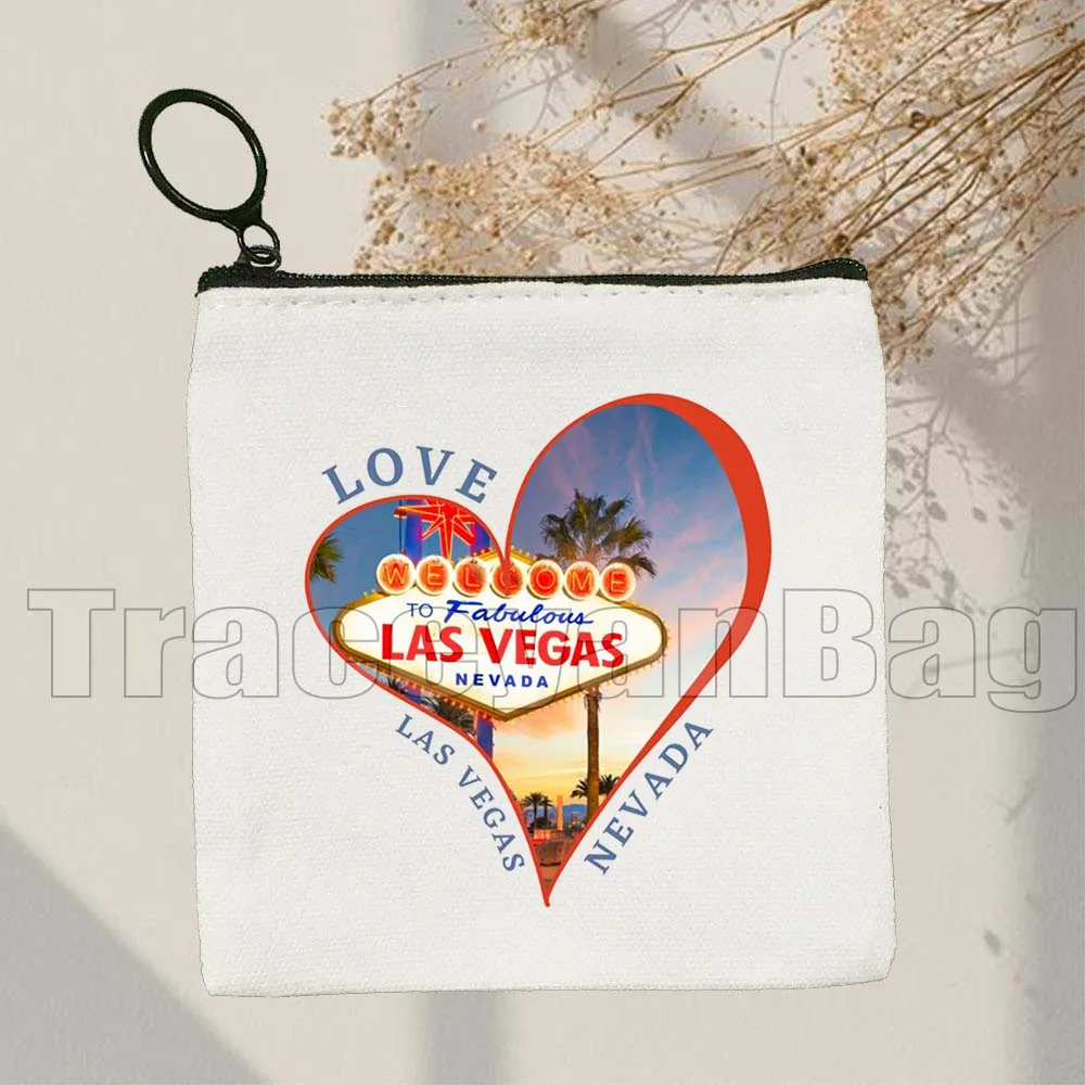 أمريكان نيويورك رائع لاس فيغاس مدينة نيفادا الملونة لطيف هدية قماش محفظة نسائية للعملات المعدنية حقيبة صغيرة مربعة مفتاح حافظة للبطاقات محفظة الحقيبة