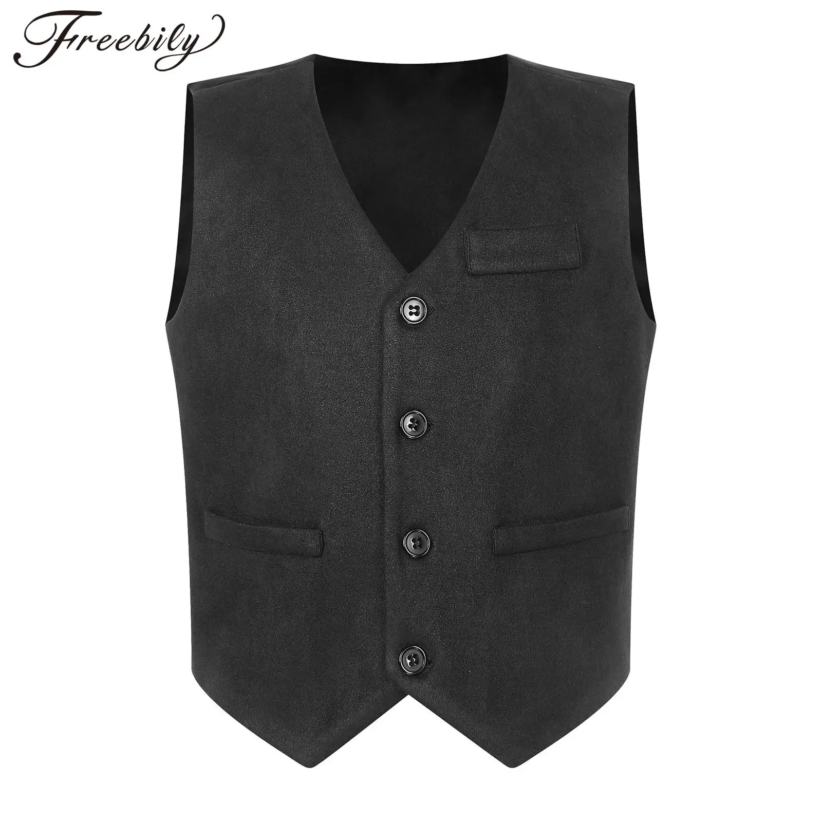 Children Boy's Vests Kids Gentleman School Uniforms Waistcoat for Boy Teens V Neck Sleeveless Vest for Banquet Host Performance