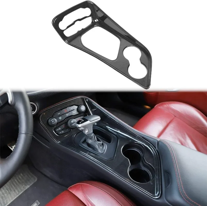 Gear Shift Shifter Panel Lever Transmission Selector Gearstick Carbon Fiber Cover Trim For 2015-2024 Dodge Challenger