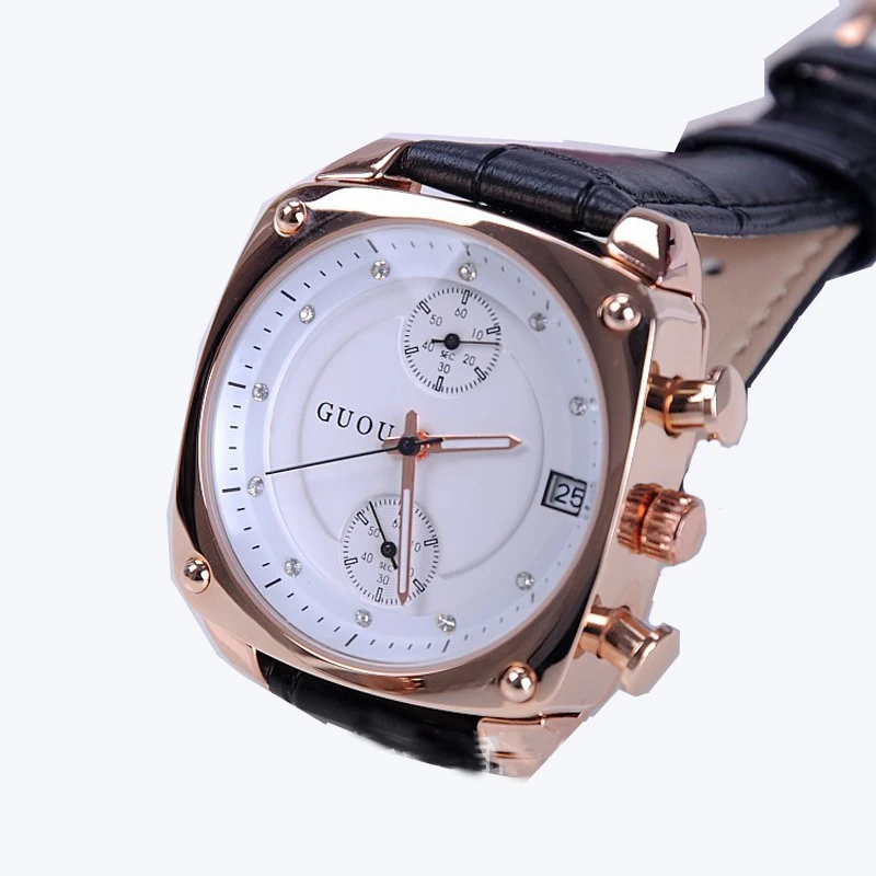 2018 Women Man Lover Square Rose Gold Alloy And Leather Quartz Watch GUOU Luxury Waterproof for Woman Ladies Gilrs Wrist watches