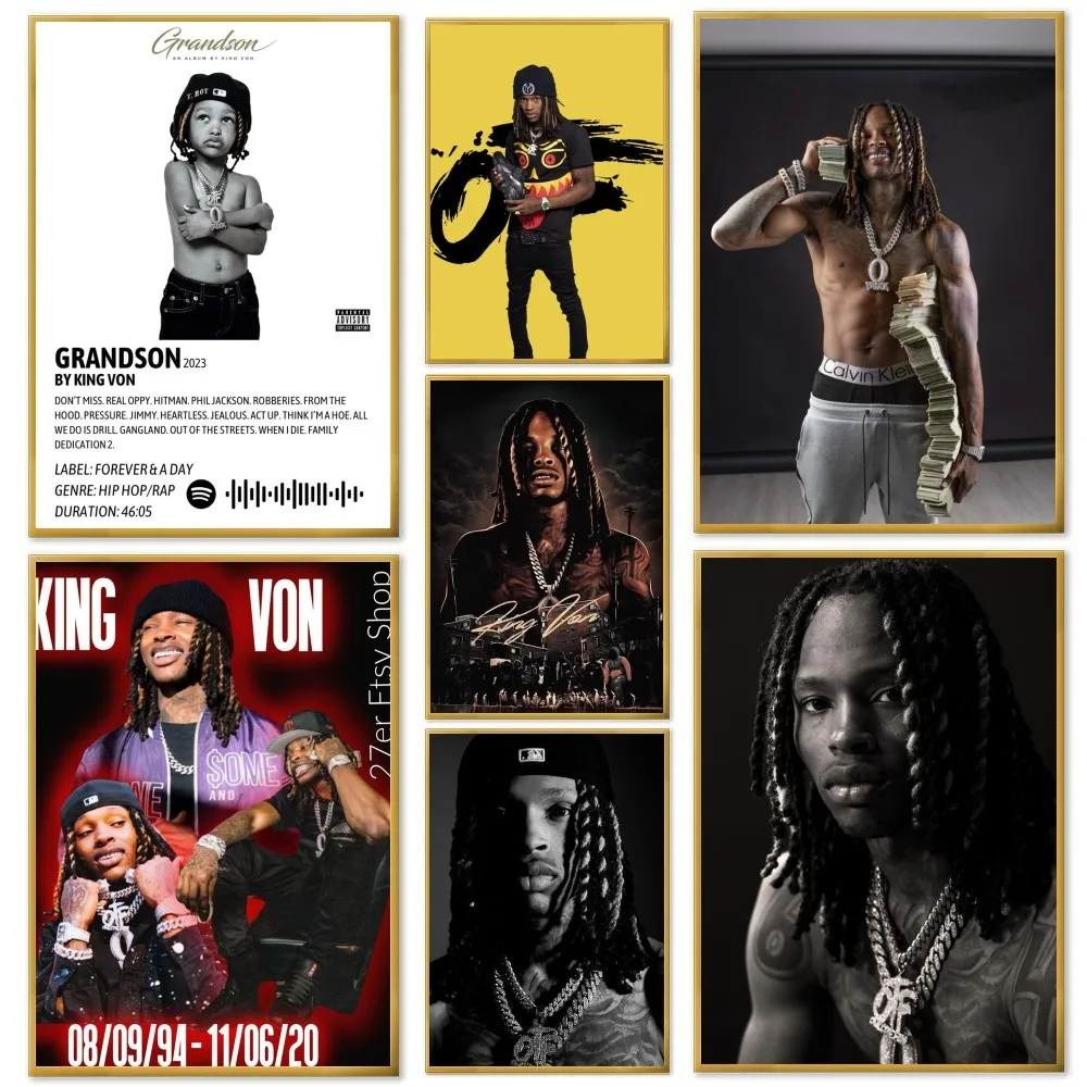 1pc King Grandson Von Rapper Poster Self-adhesive Art Waterproof Paper Sticker Coffee House Bar Room Wall Decor