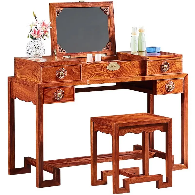 

LMM dressing table Solid wood hedgehog red sandalwood rosewood with mirror makeup stool Chinese style