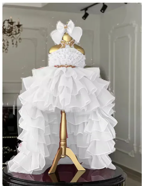 

Custom Luxury Ruffle Flower Girl Dress High Low Wedding Pageant Gown For Kids Girls Birthday Party Formal Special Occasion