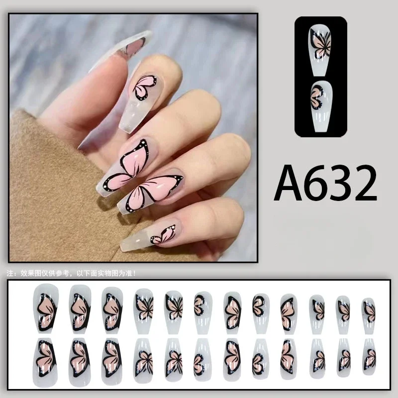 24pcs Gentle Style Wearable Nail Print Solid Color French False Nails with Glue Removable Nail Art Fake Nails Press on Nails