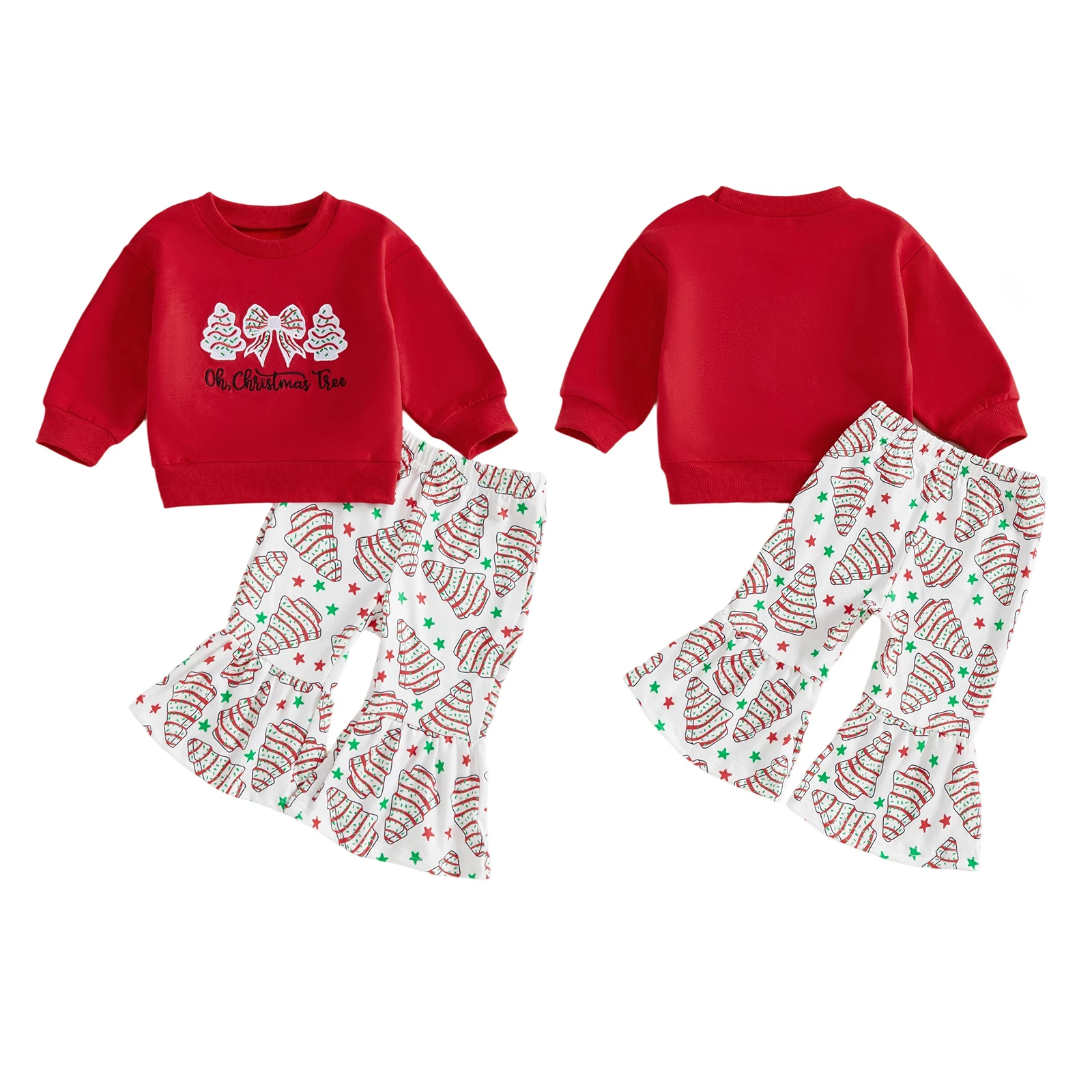 2026 السنة الجديدة طفل فتاة صغيرة زي عيد الميلاد شجرة القوس زين Crewneck البلوز وسراويل مضيئة 2 قطعة الشتاء الخريف مجموعة