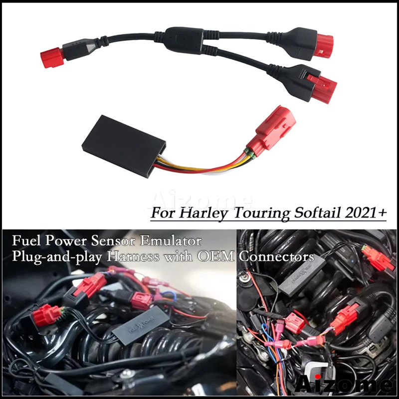 Motorcycle Fuel Power Sensor Emulator Plug‑and‑Play Harness OBD2 Y-splitter For Harley Touring Softail Road Glide RoadKing 2021‑