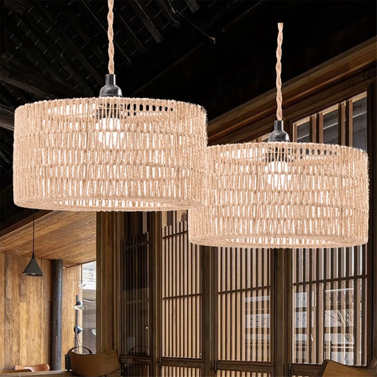 Lina papierowa abażur lampa sufitowa klosz Boho żyrandol klosz osłona żarówki dla restauracji kawiarnia salon 22x11cm