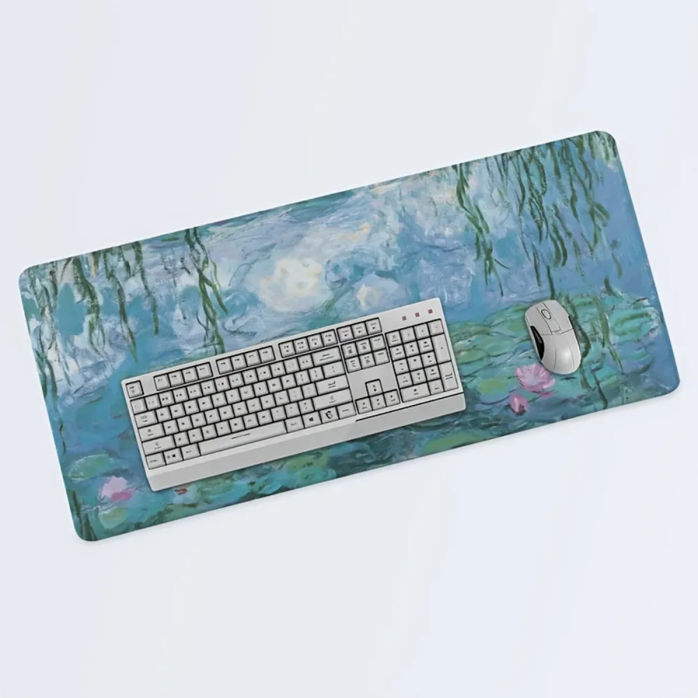 Extra Large Mouse Pad Impressionist Water Lilies,Gaming Mat for Office Use with Stitched Edges - Soft Surface, Perfect Gift Idea