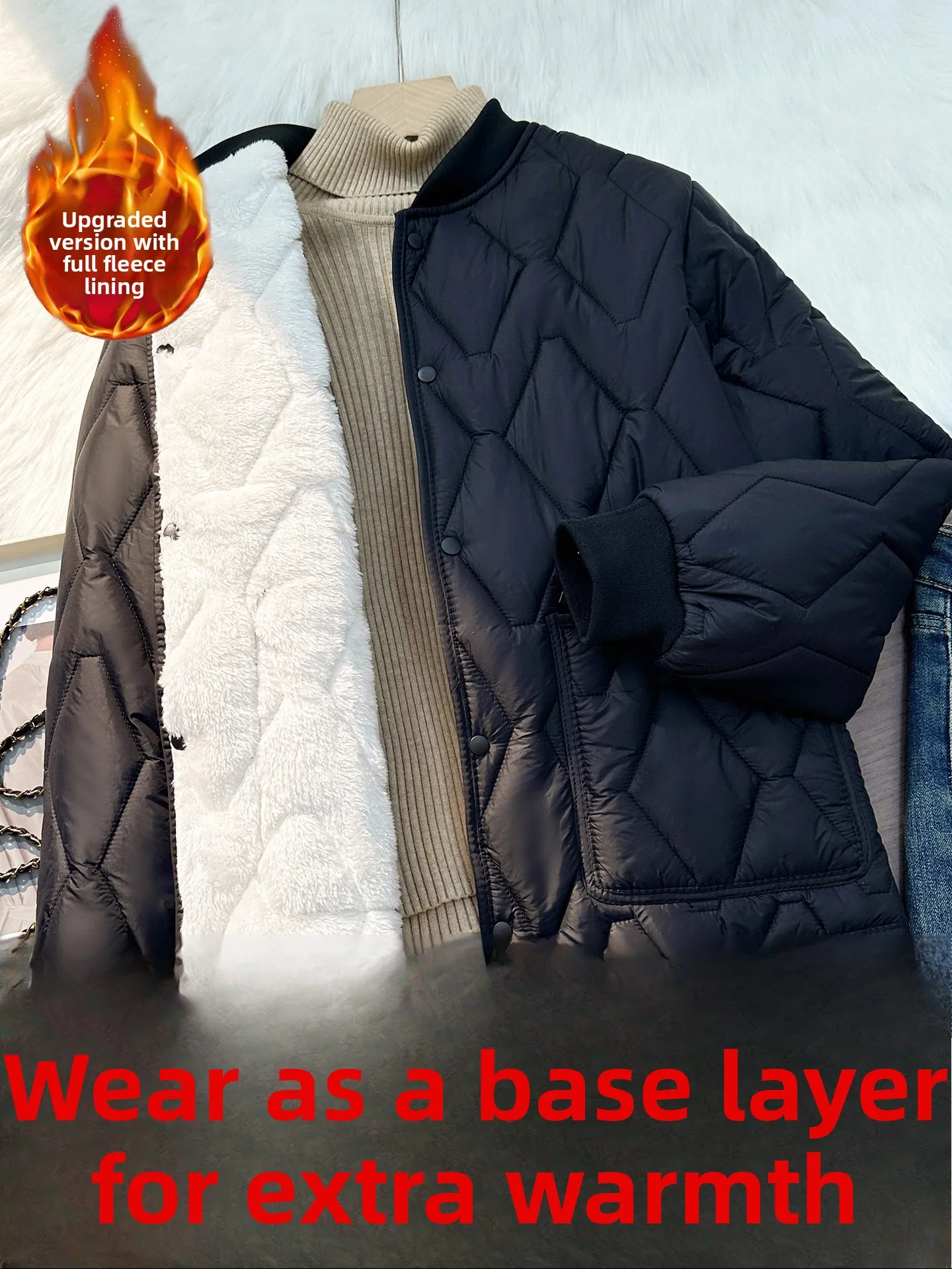 

Ladies Thickened Fleece Lined Home Cotton Jacket Warm Inner Duckling down Jacket Coat Stand Collar Single Button Closure Long...