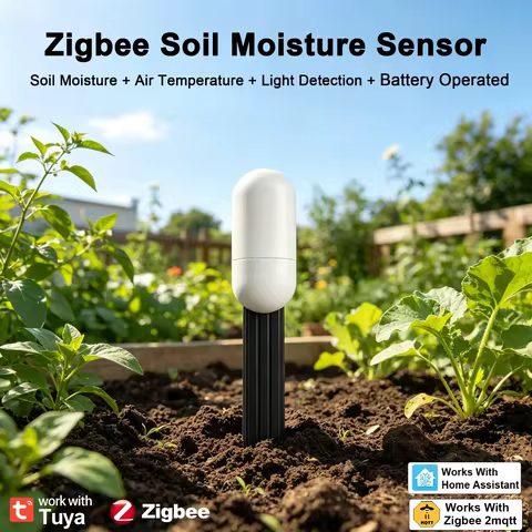 Haozee Zigbee Soil Sensor Moisture Temperature Humidity Meter Light Tester for Tuya Smart Life Z2M Home Assistant Automation